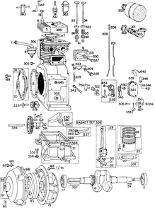 Cylinder,gear Case,piston Diagram and Parts List for 200451-0200-XX  Briggs and Stratton Engine